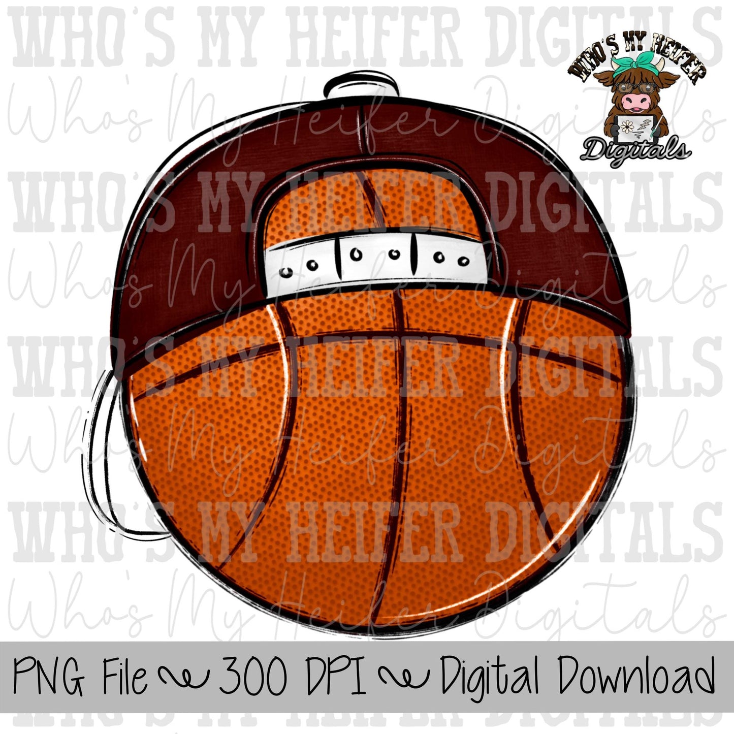 Maroon & White Basketball with Backward Hat PNG Hand Drawn Basketball with Hat Sublimation PNG Game Day Shirt Design School Spirit Doodle