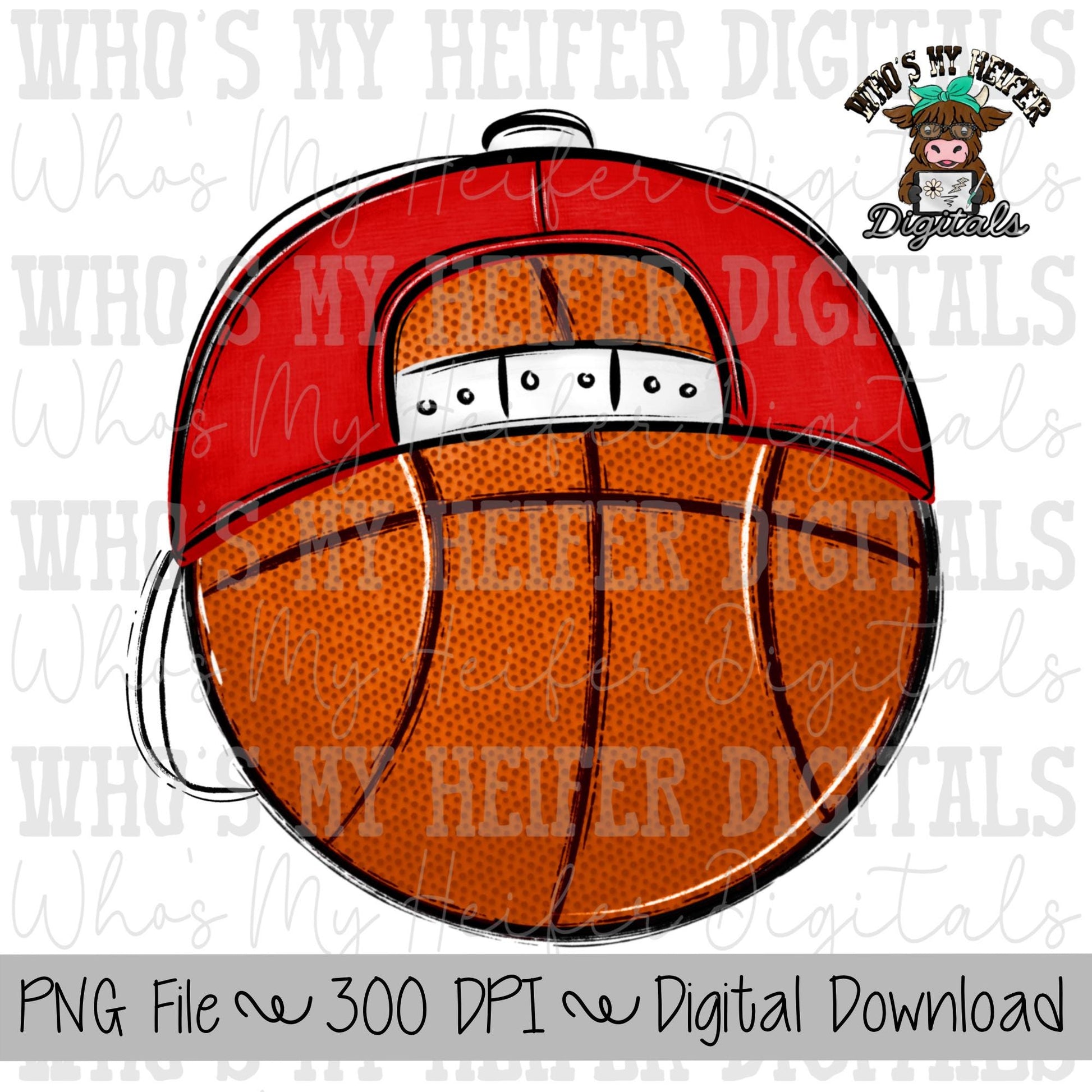 Red & White Basketball with Hat Sublimation PNG Game Day Shirt Design School Spirit Doodle