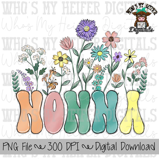 Wild Flowers Nonna PNG Hand Drawn Pastel Colored Grandma with Floral Sublimation PNG Mothers Day Shirt Design Flower Garden Digital Download