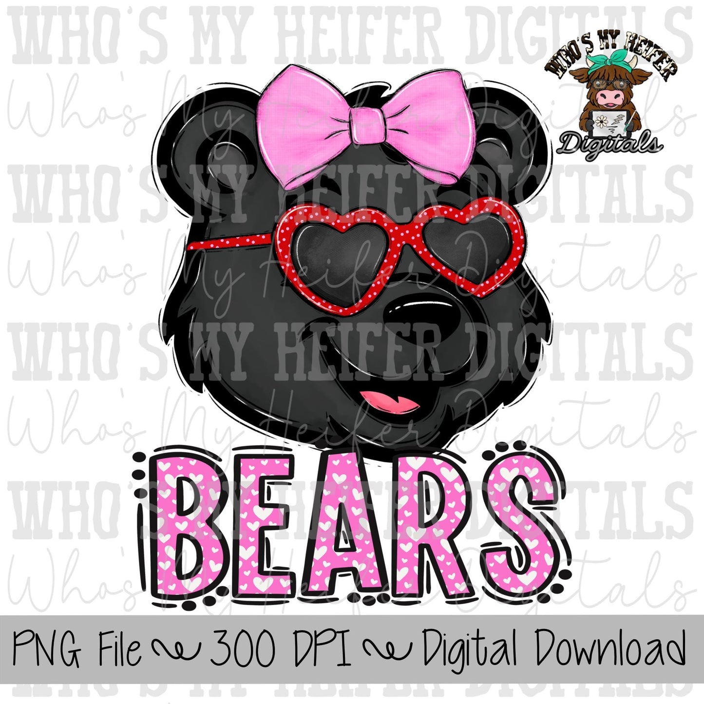 Valentine's Day Bears PNG Hand Drawn Bear with Bow Sublimation PNG Game Day Shirt Designs School Spirit PNG Hearts Bear Digital Download