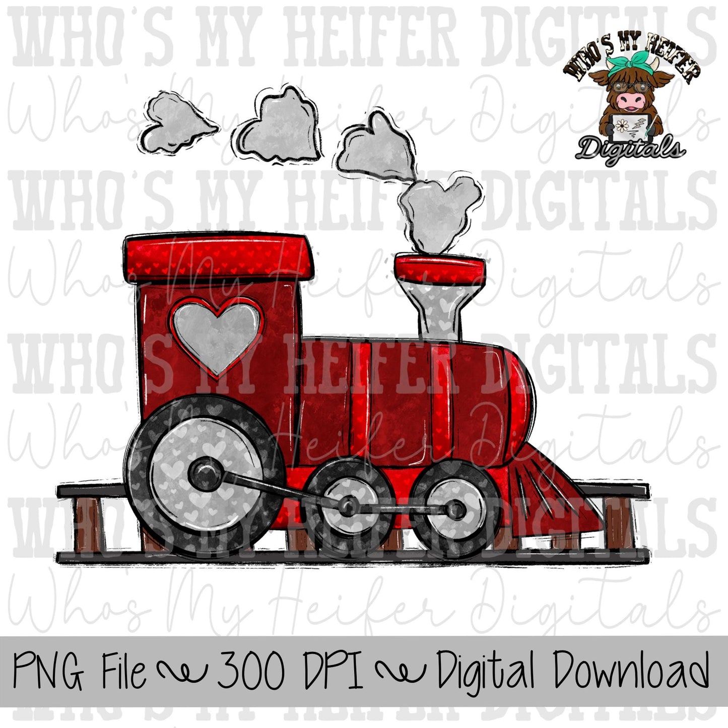 Red Valentine's Day Train Sublimation PNG Hand Drawn Choo Choo & Hearts PNG Kids Shirt Design Train Doodle Art