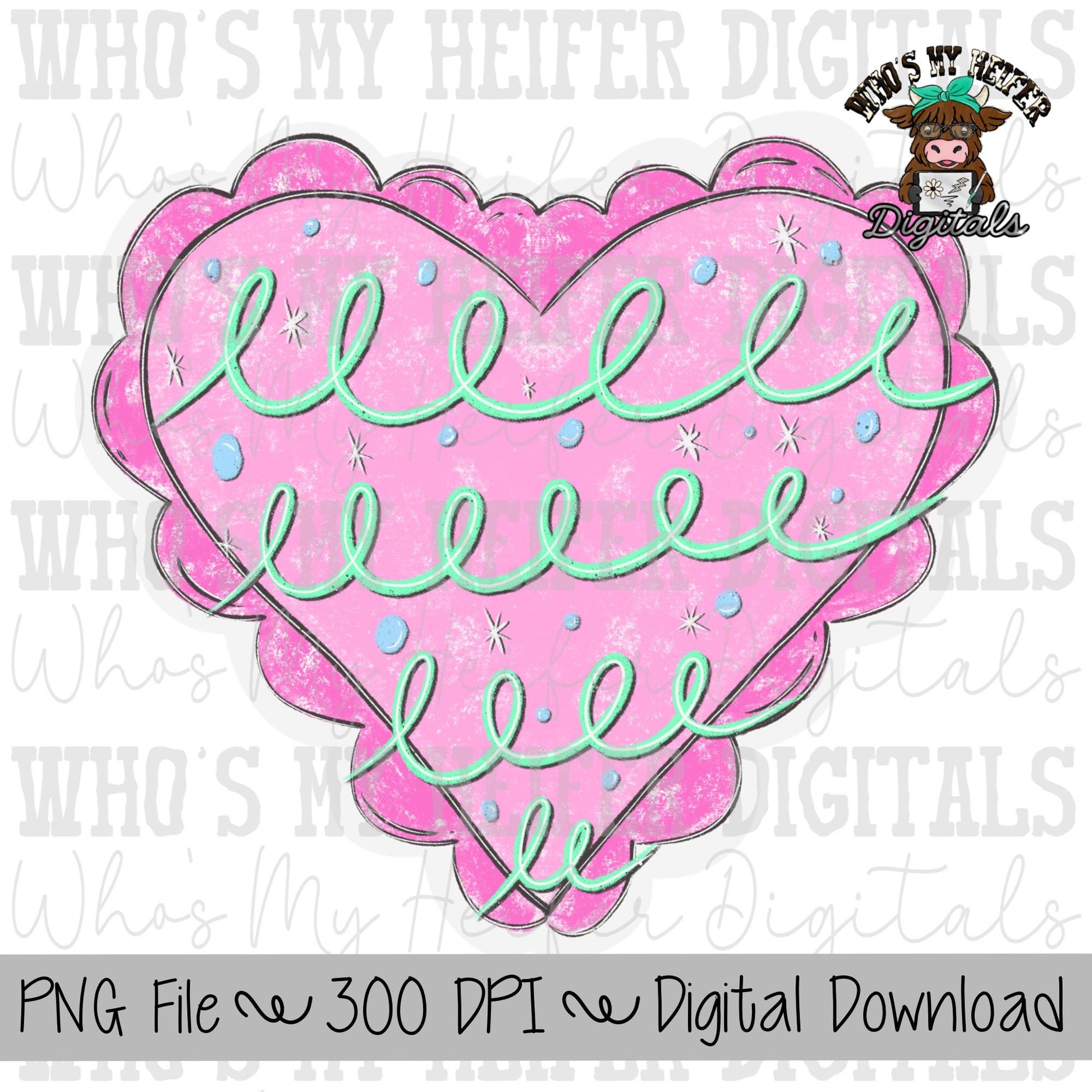 Valentine's Day Scalloped Heart Sublimation PNG Hand Drawn Heart with Swirls PNG Kids Shirt Design Heart Doodle Art