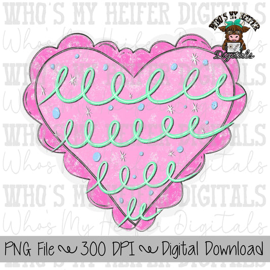Valentine's Day Scalloped Heart Sublimation PNG Hand Drawn Heart with Swirls PNG Kids Shirt Design Heart Doodle Art