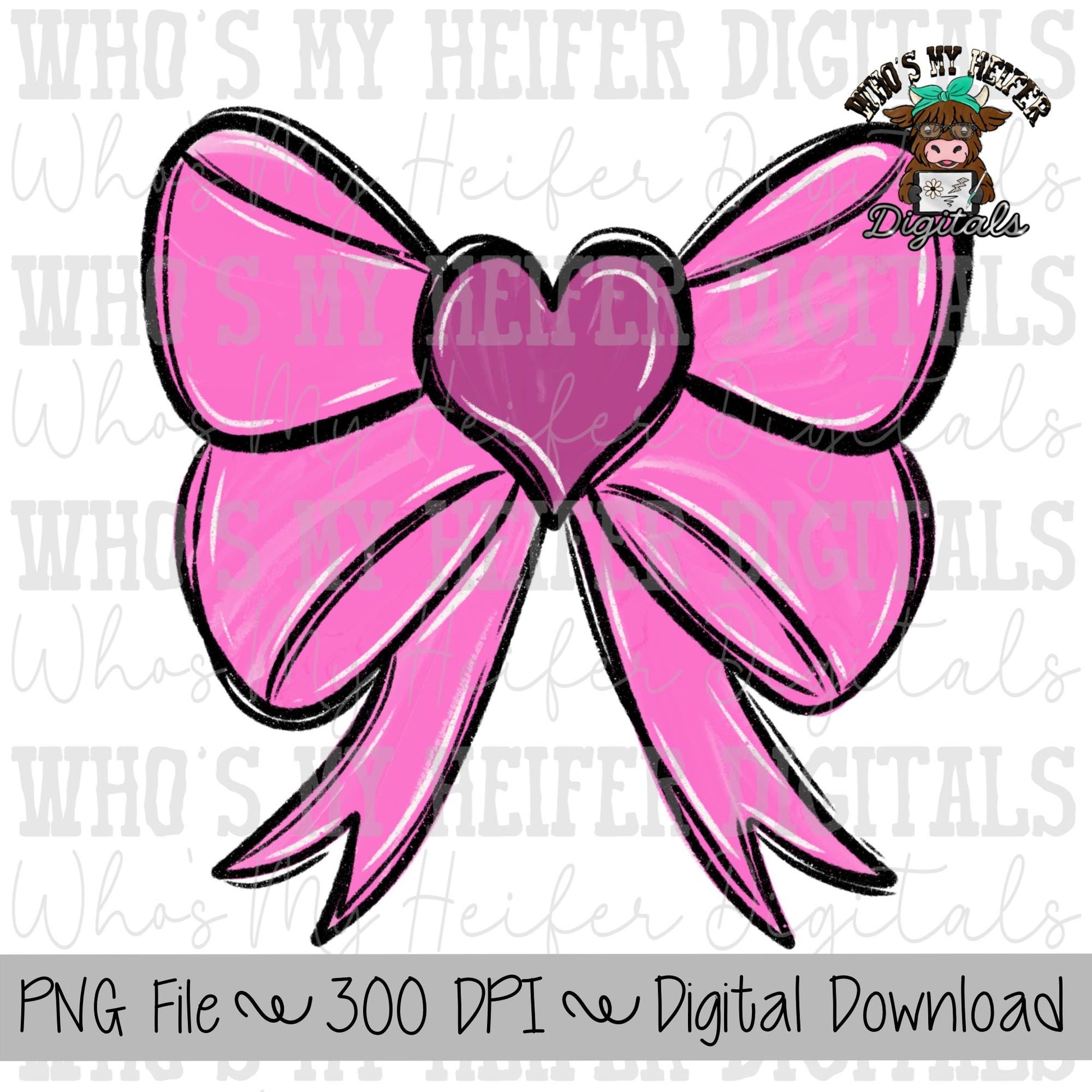 Heart Coquette Bow Sublimation PNG Hand Drawn Bow Heart PNG Kids Shirt Design Love Doodle Art Valentine's Day Digital Download Printable Art