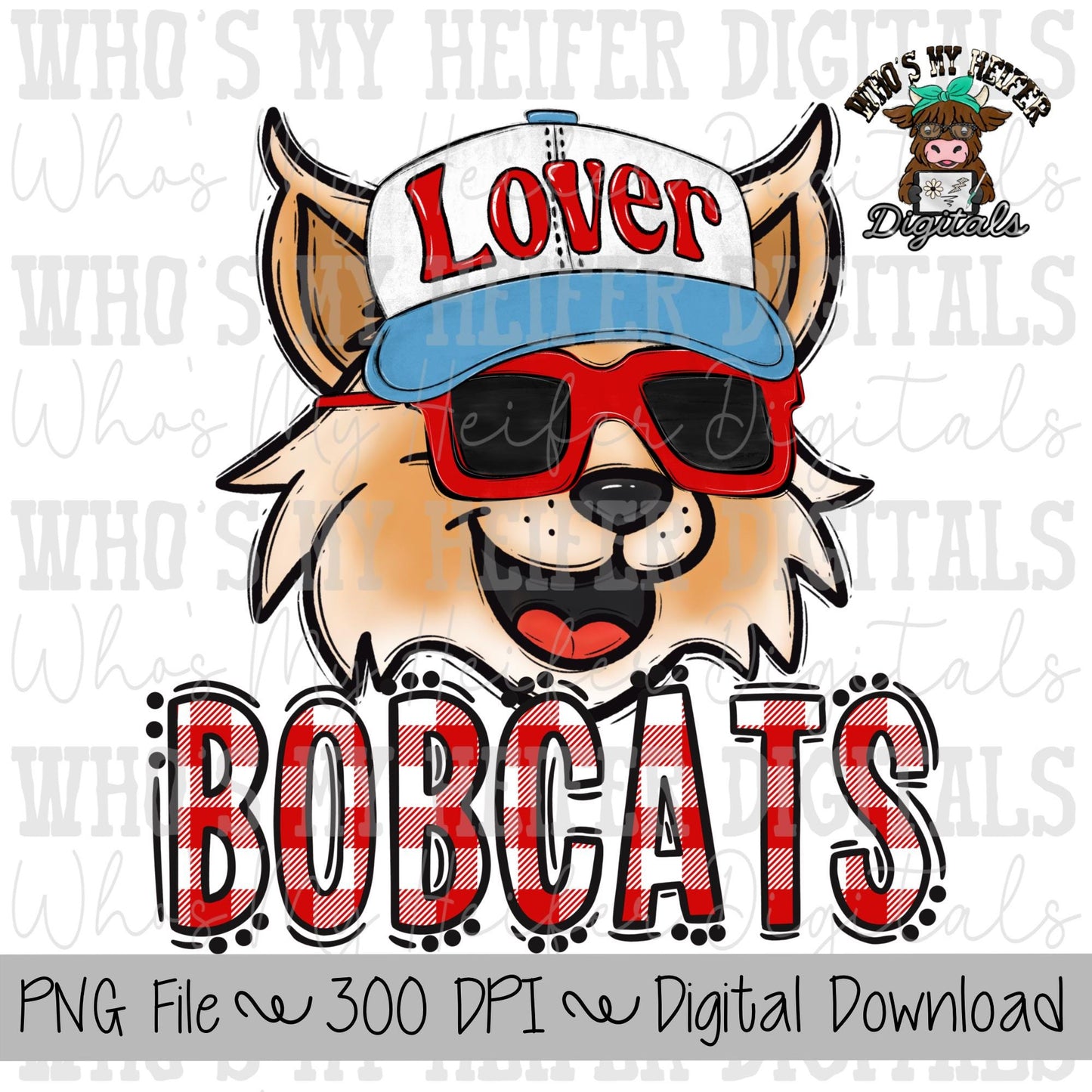 Valentine's Day Bobcats PNG Hand Drawn Bobcats with Hat Sublimation PNG Game Day Shirt Design School Spirit PNG Plaid Bobcat Doodle Art