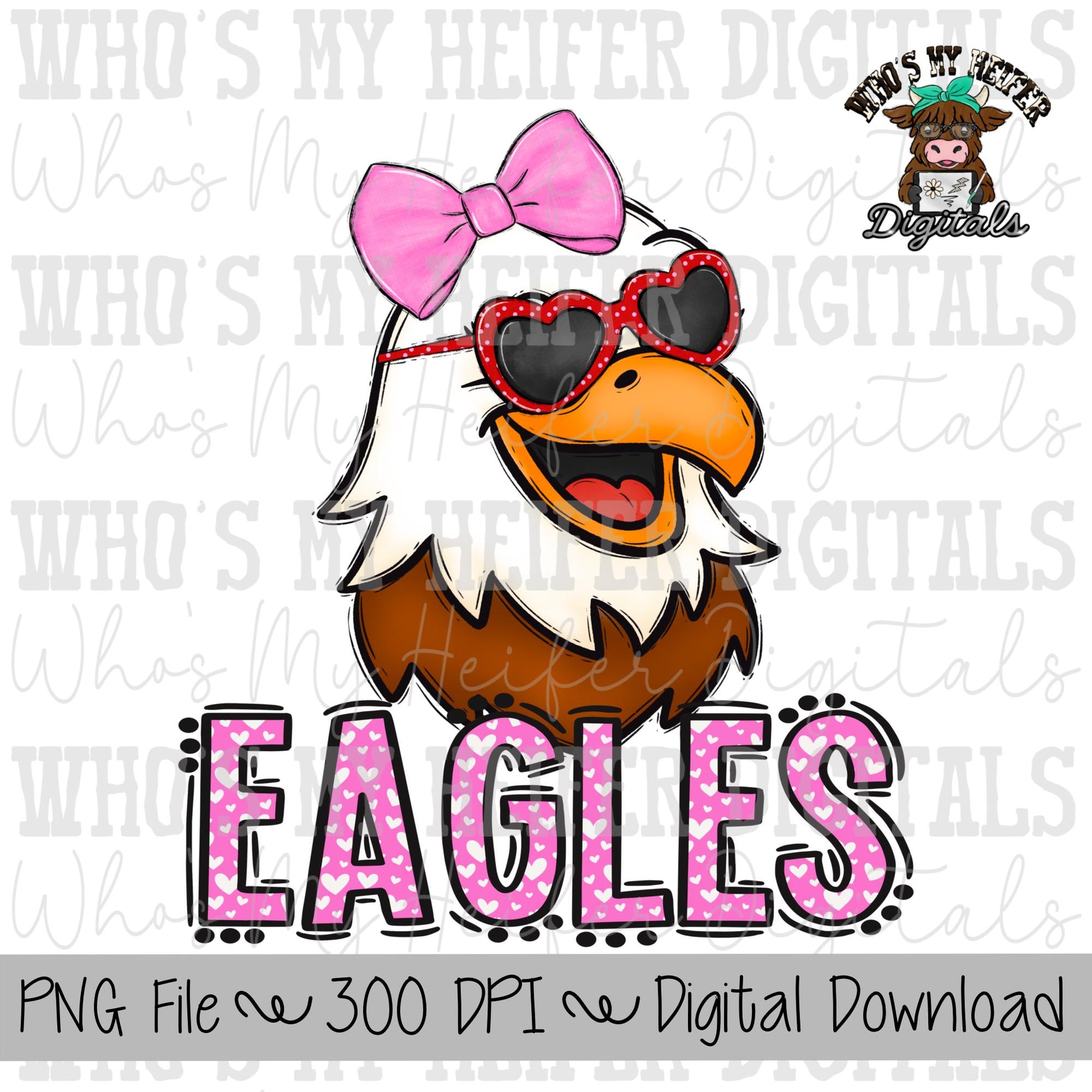 Valentine's Day Eagles PNG Hand Drawn Eagle with Bow Sublimation PNG Game Day Shirt Design School Spirit PNG Heart Eagle Doodle Art