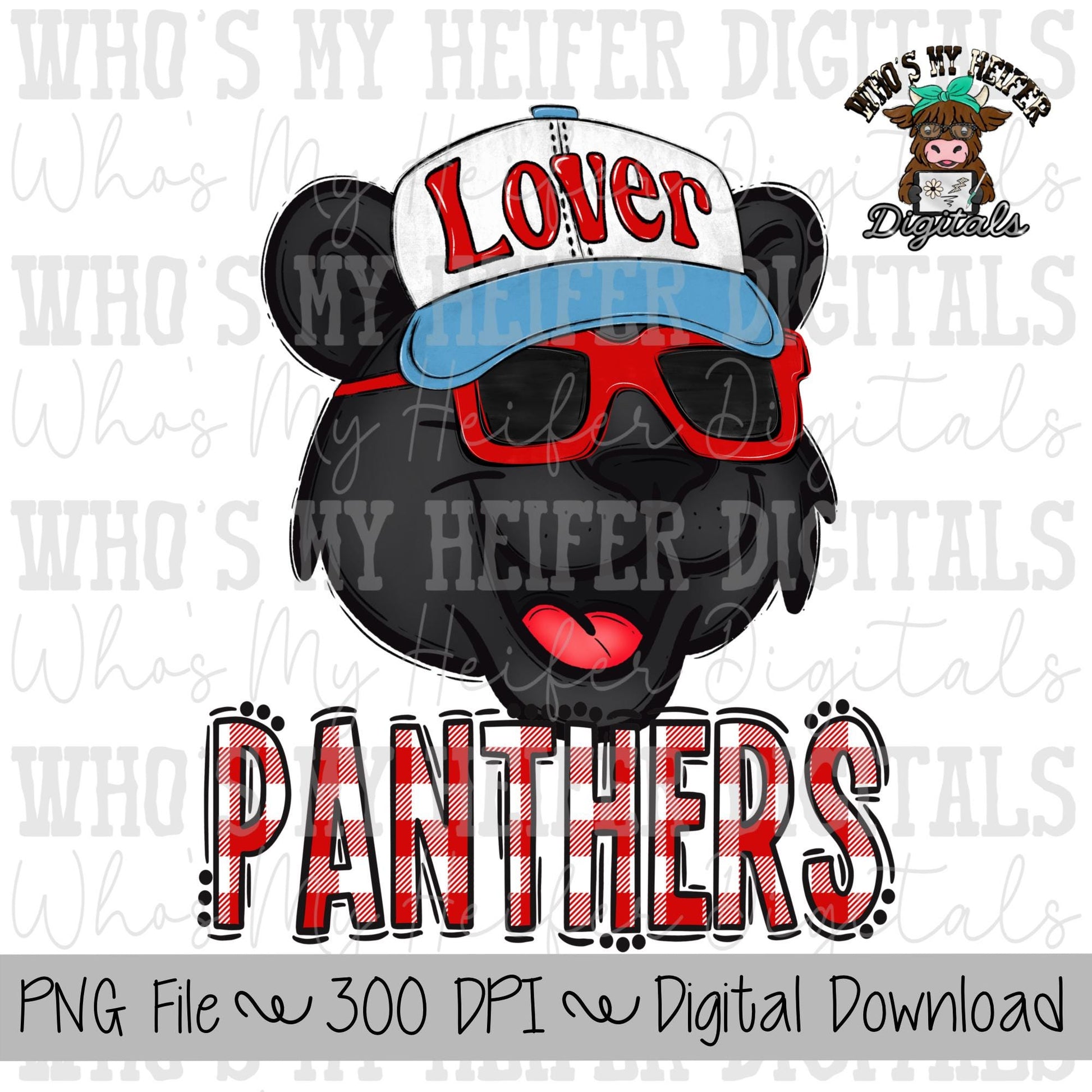 Valentine's Day Panthers PNG Hand Drawn Panther with Hat Sublimation PNG Game Day Shirt Design School Spirit PNG Plaid Panther Doodle