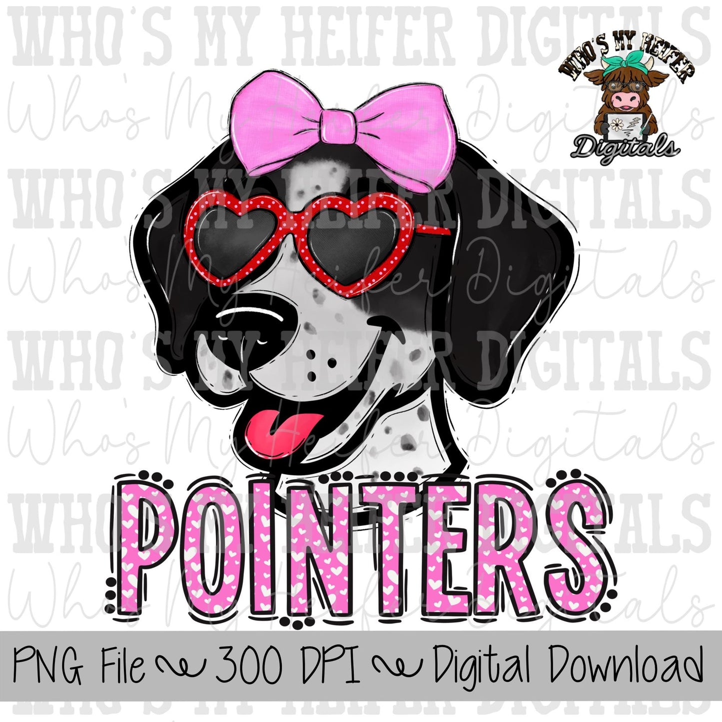 Valentine's Day Pointers PNG Hand Drawn Pointer with Bow Sublimation PNG Game Day Shirt Designs School Spirit PNG Heart Pointer Kid Mascot