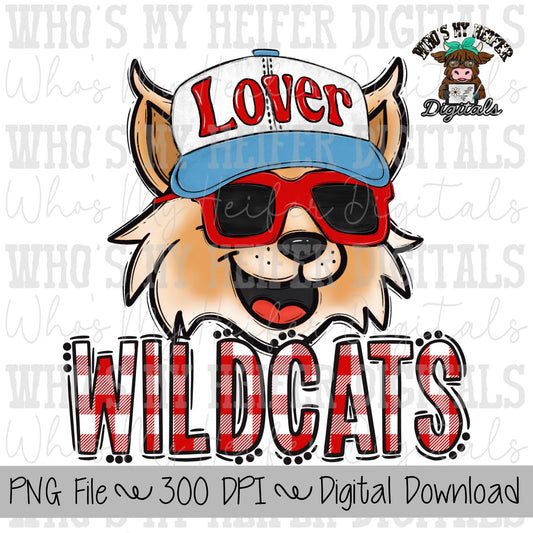 Valentine's Day Wildcat PNG Hand Drawn Wildcat with Hat Sublimation PNG Game Day Shirt Designs School Spirit PNG Plaid Wildcats Doodle