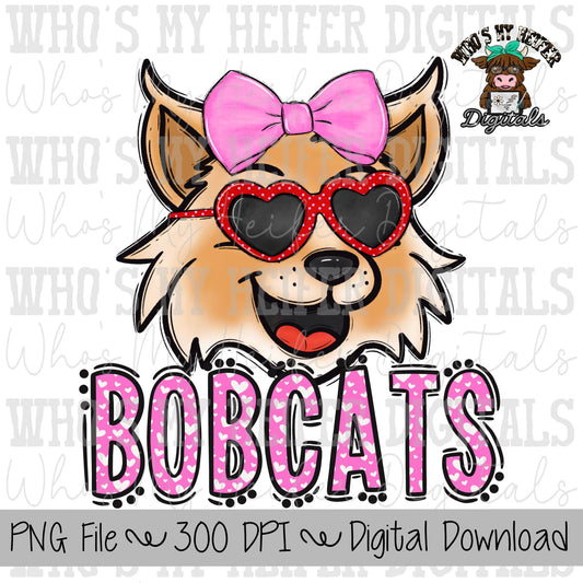 Valentine's Day Bobcats PNG Hand Drawn Bobcats with Bow Sublimation PNG Game Day Shirt Design School Spirit PNG Heart Bobcat Doodle Art
