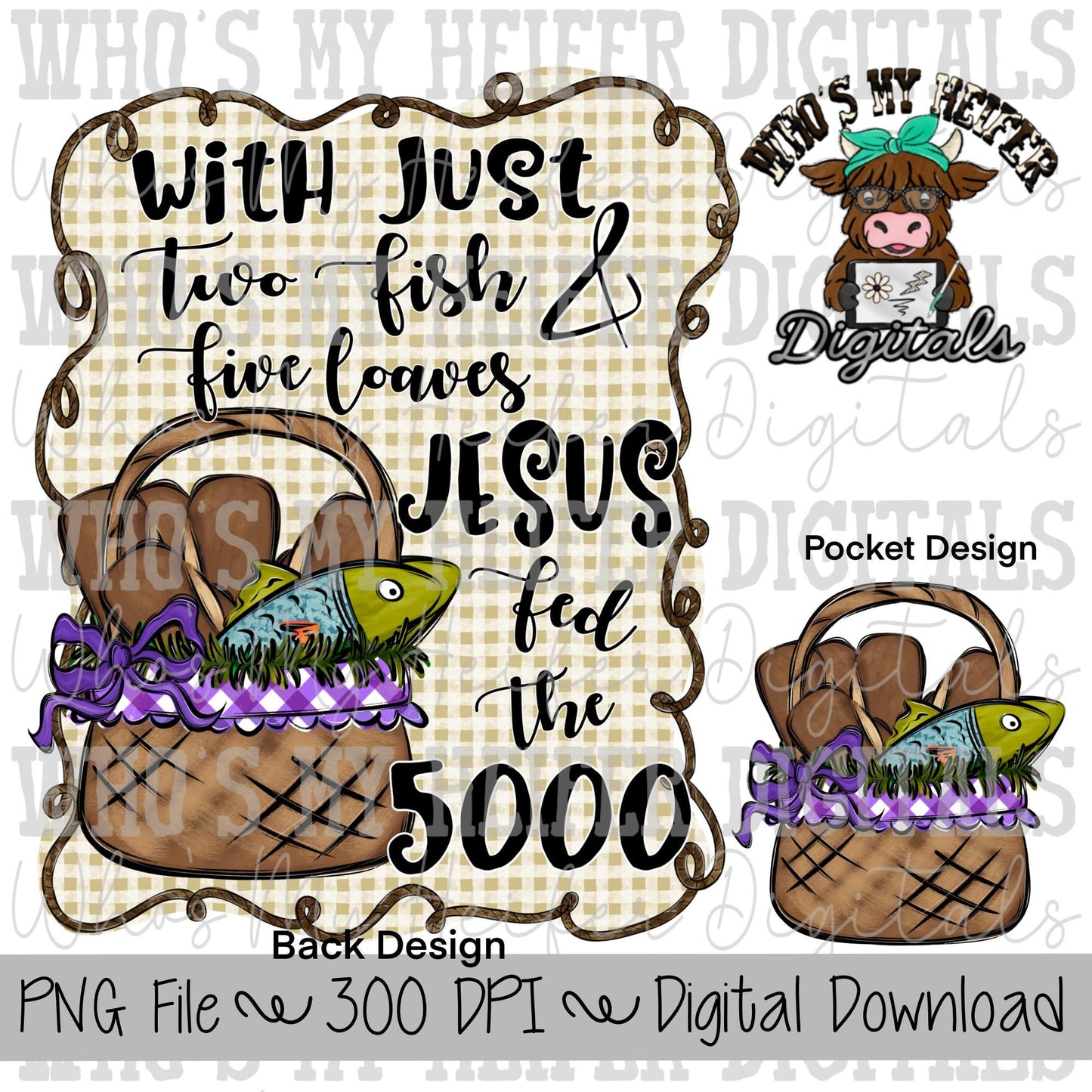 Jesus Fed the Five Thousand PNG Hand Drawn Fish & Loaves of Bread Sublimation PNG Womens and Kids Shirt Design Christian Doodle Art