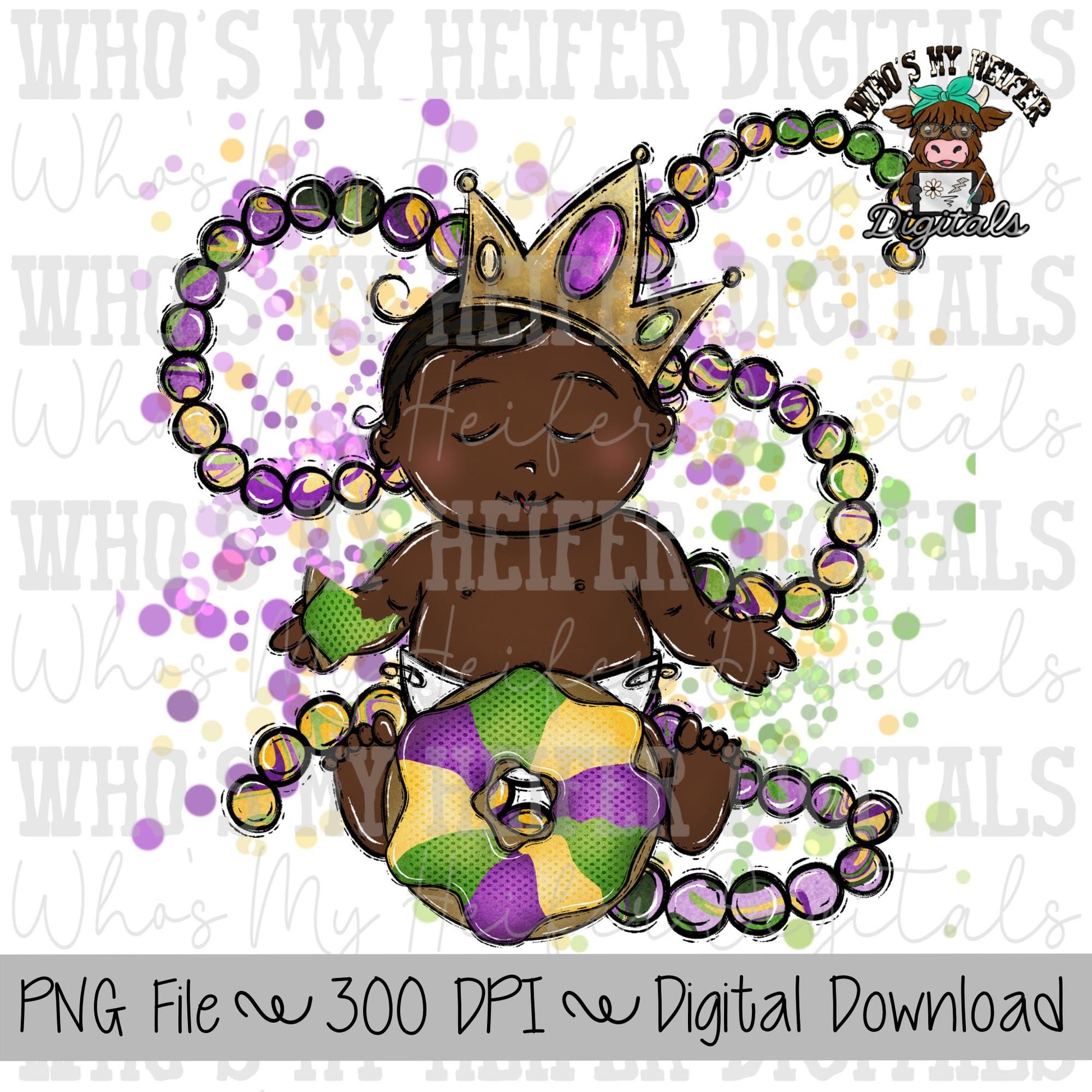 Mardi Gras King PNG Hand Drawn Little Boy with King Cake & Crown Sublimation PNG Womens and Kids Shirt Design Whimsical Kid Doodle Art