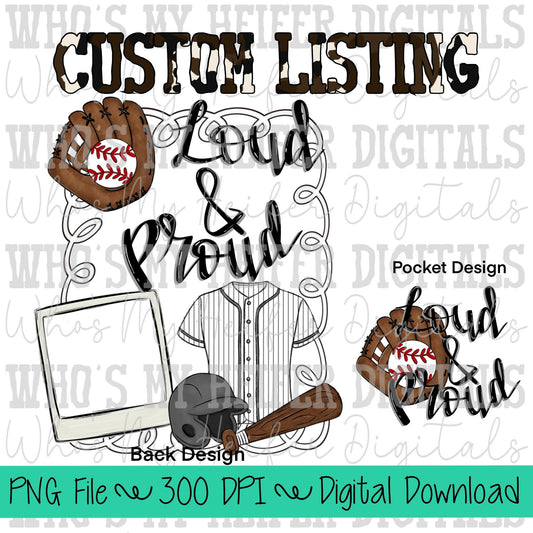 Custom Baseball PNG Hand Drawn Loud & Proud T-Ball Sublimation Design Sports Mama Photo PNG File Add Photo Canva Design Girly Swirly Digital