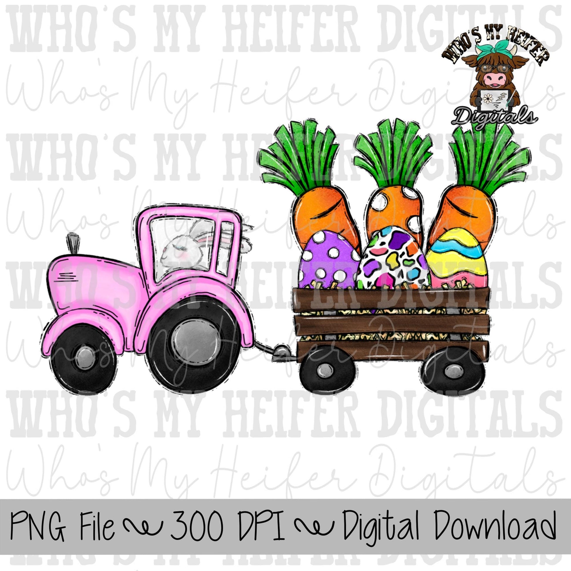 Pink Easter Tractor with Carrots and Eggs