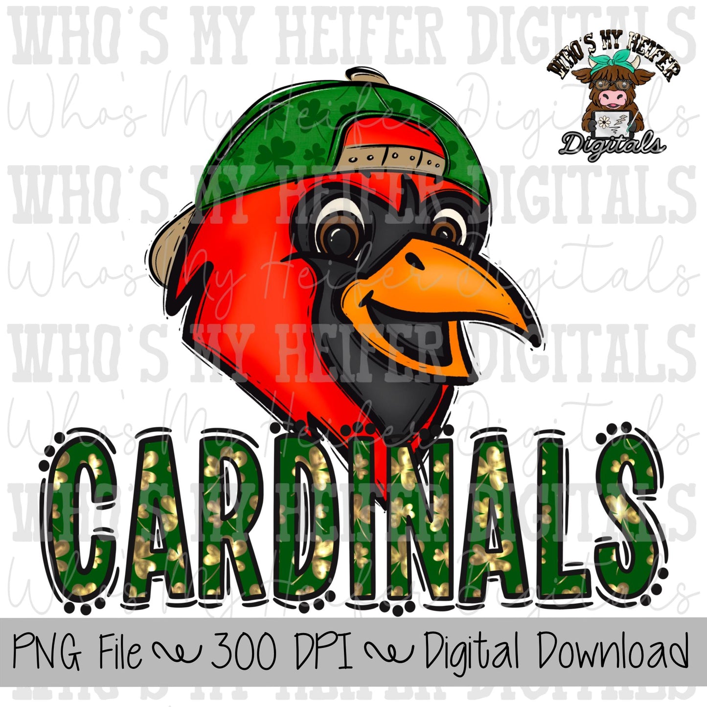 St. Patrick's Day Cardinal PNG Hand Drawn Cardinal with Hat Sublimation PNG Game Day Shirt Designs School Spirit PNG Cardinal Kid Mascot