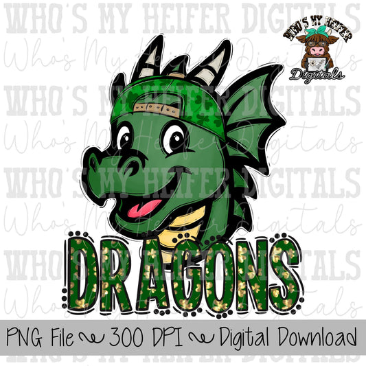 St. Patrick's Day Dragons PNG Hand Drawn Dragon with Hat Sublimation PNG Game Day Shirt Designs School Spirit PNG Clover Dragon Doodle Art