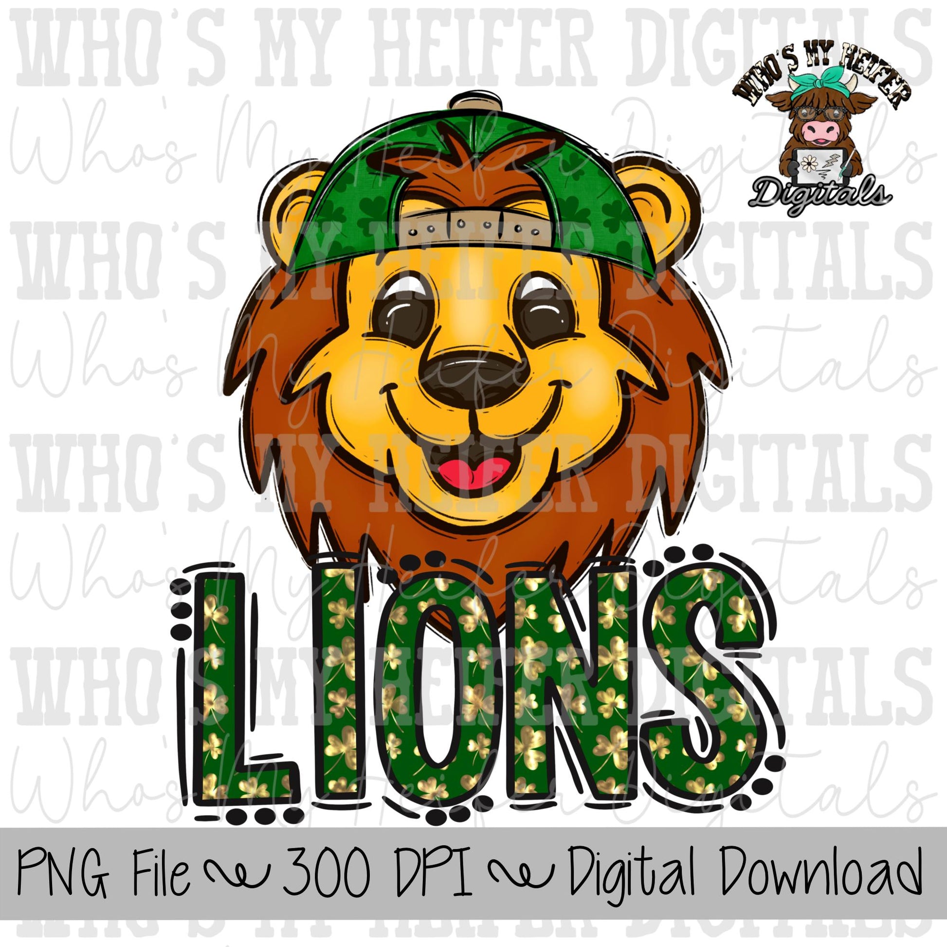 St. Patrick's Day Lions PNG Hand Drawn Lions with Hat Sublimation PNG Game Day Shirt Design School Spirit PNG Clover Lion Doodle Art