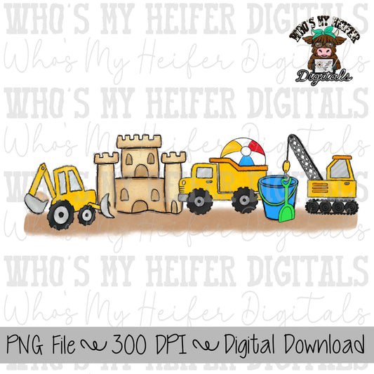 Beach Construction Truck Sublimation Design Hand Drawn Beach Trip Truck PNG File Summer Construction Shirt Designs Dump Truck Clipart
