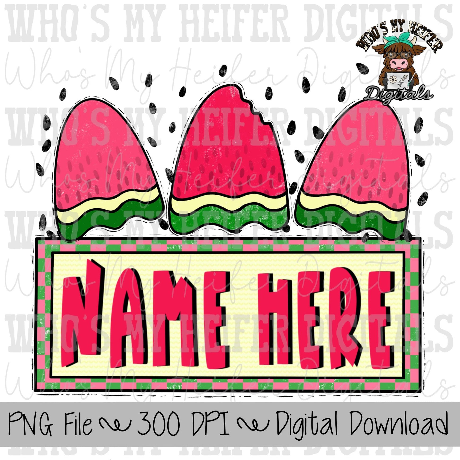 Watermelon Trio with Name Plate PNG