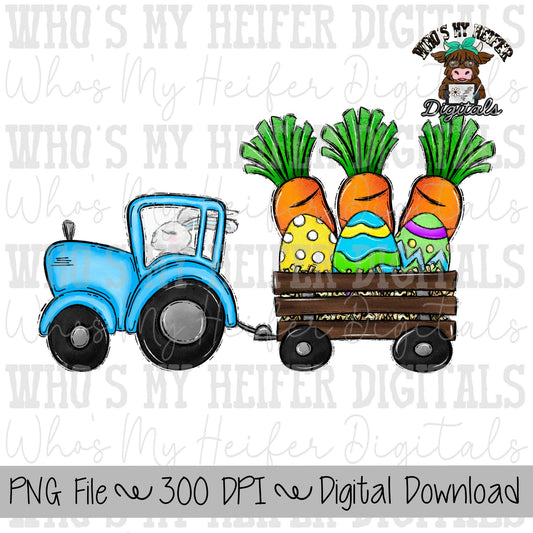 Blue Easter Tractor with Carrots and Eggs