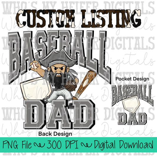 Custom Baseball Dad Mascot PNG Hand Drawn Pitcher with Home Plate & Glove Sublimation Design Sport Dad Shirt Design Custom Mascot Doodle Art