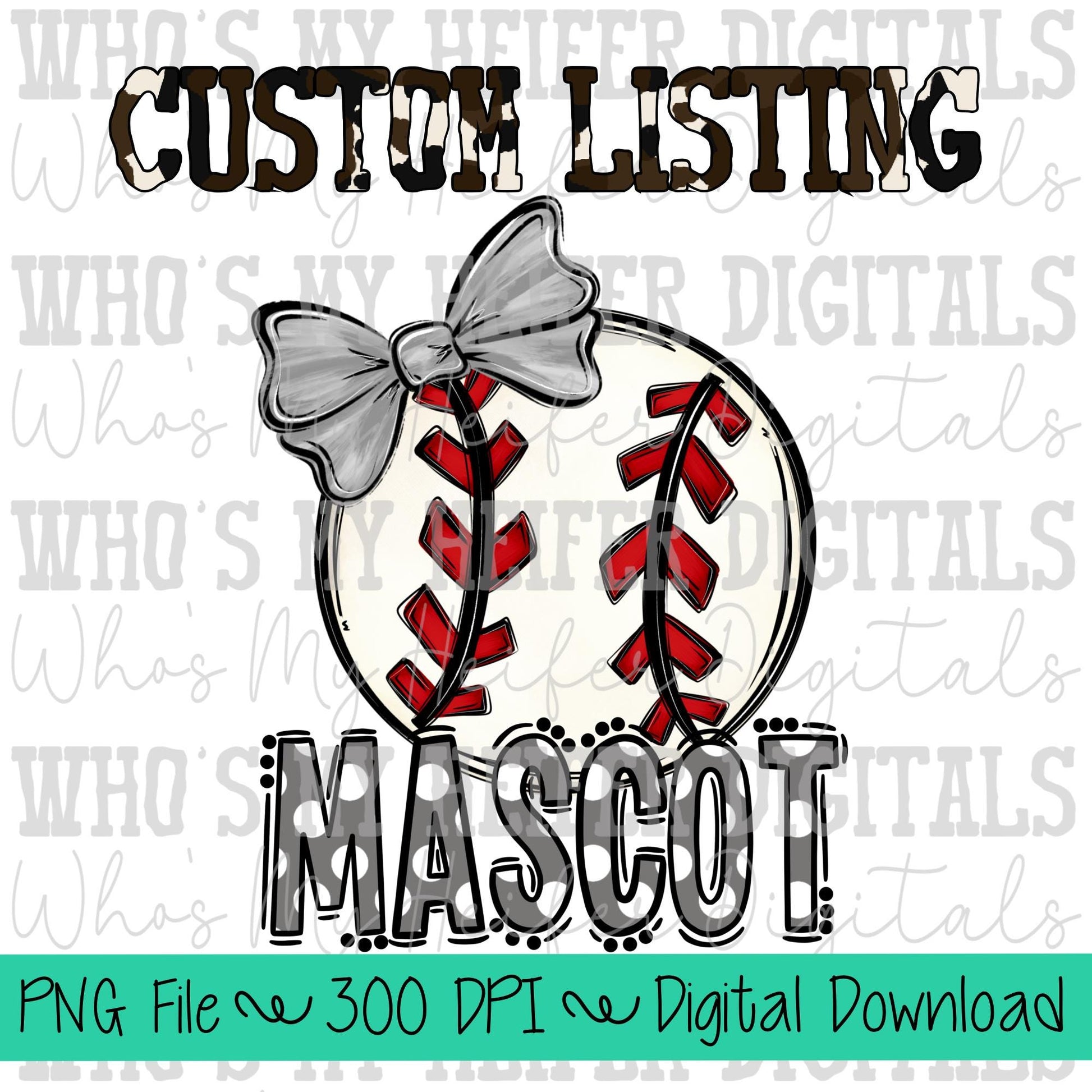 Custom Baseball PNG Hand Drawn Baseball with Bow Sublimation PNG Game Day Shirt Design School Spirit PNG Preppy Mascot Doodle Art