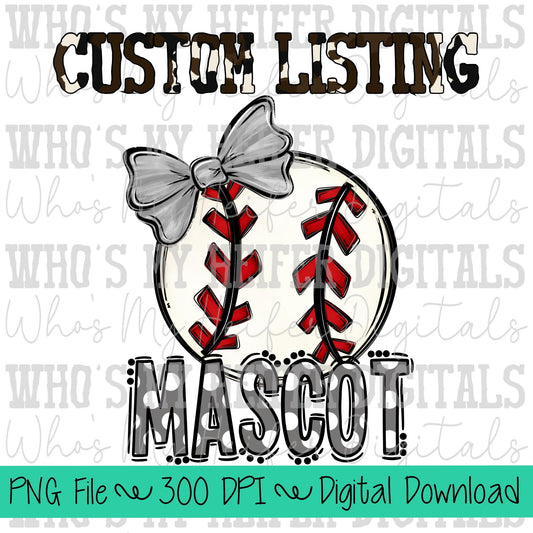 Custom Baseball PNG Hand Drawn Baseball with Bow Sublimation PNG Game Day Shirt Design School Spirit PNG Preppy Mascot Doodle Art
