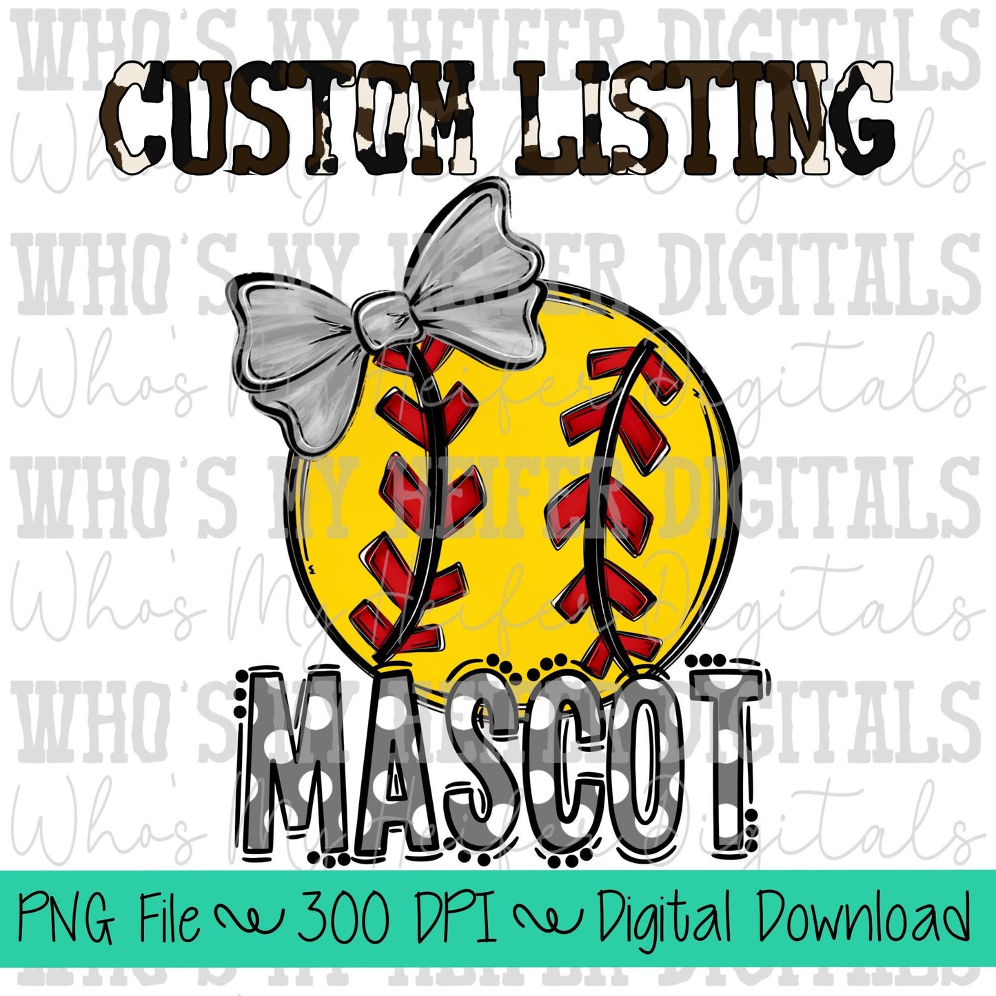 Custom Softball PNG Hand Drawn Softball with Bow Sublimation PNG Game Day Shirt Design School Spirit PNG Preppy Mascot Doodle Art