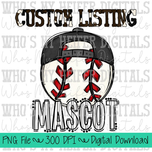 Custom Baseball PNG Hand Drawn Baseball with Hat Sublimation PNG Game Day Shirt Design School Spirit PNG Preppy Mascot Doodle Art T-ball Dtf