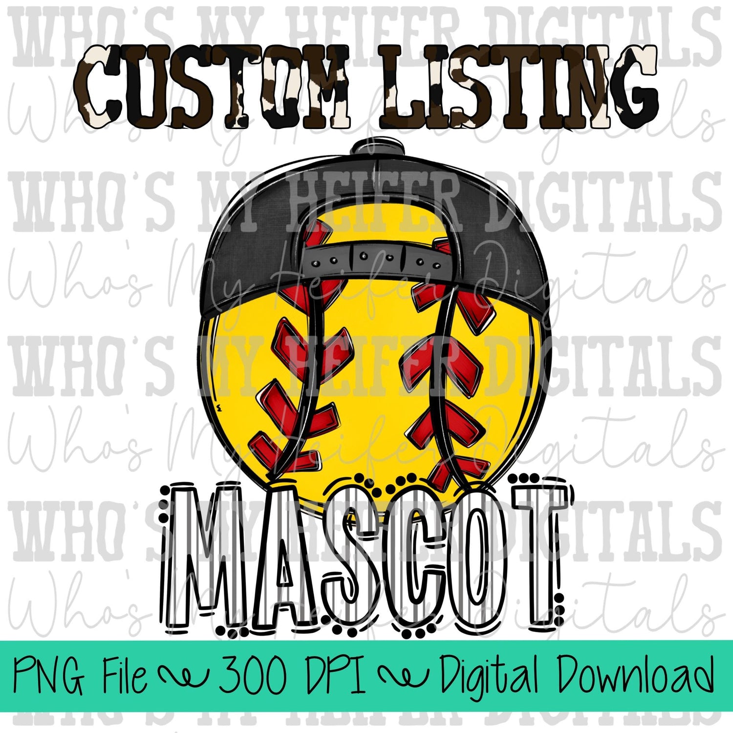 Custom Softball PNG Hand Drawn Softball with Hat Sublimation PNG Game Day Shirt Design School Spirit PNG Preppy Mascot Doodle Art T-ball Dtf