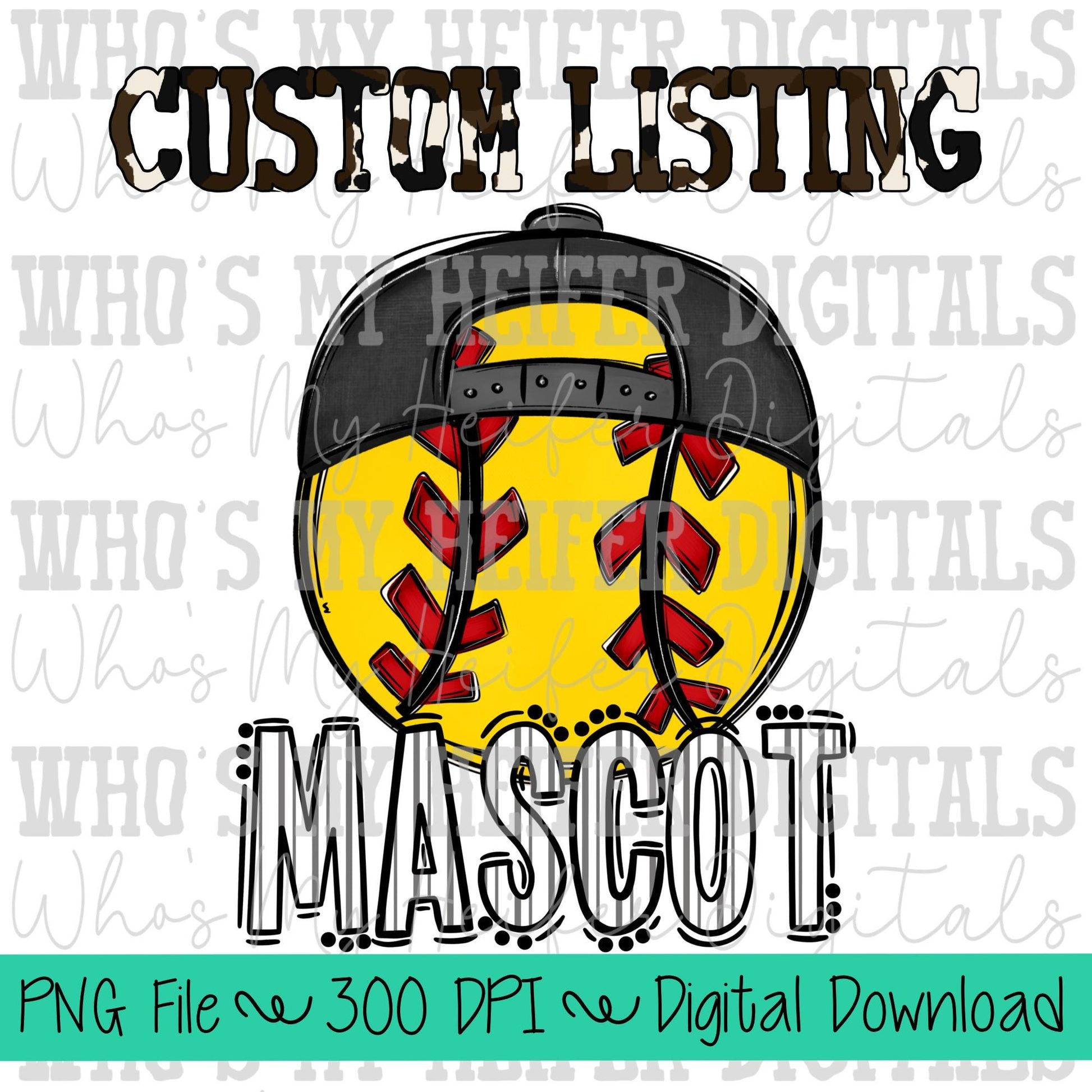 Custom Softball PNG Hand Drawn Softball with Hat Sublimation PNG Game Day Shirt Design School Spirit PNG Preppy Mascot Doodle Art T-ball Dtf