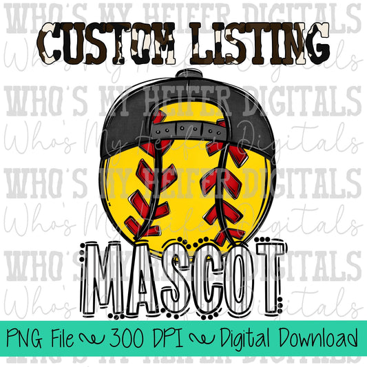 Custom Softball PNG Hand Drawn Softball with Hat Sublimation PNG Game Day Shirt Design School Spirit PNG Preppy Mascot Doodle Art T-ball Dtf