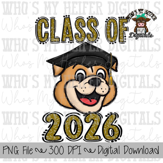 Graduate Bulldog PNG Hand Drawn Bulldog with Grad Cap & 2026 Sublimation PNG Game Day Shirt Design School Spirit Bulldogs Kids Mascot