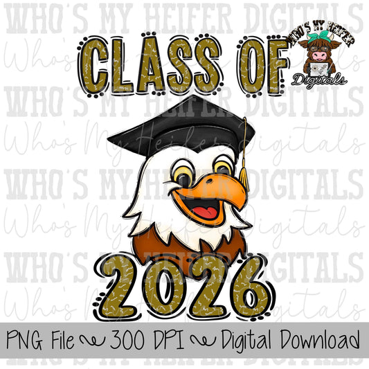 Graduate Eagle PNG Hand Drawn Eagle with Grad Cap & 2026 Sublimation PNG Game Day Shirt Design School Spirit Eagles Kids Mascot
