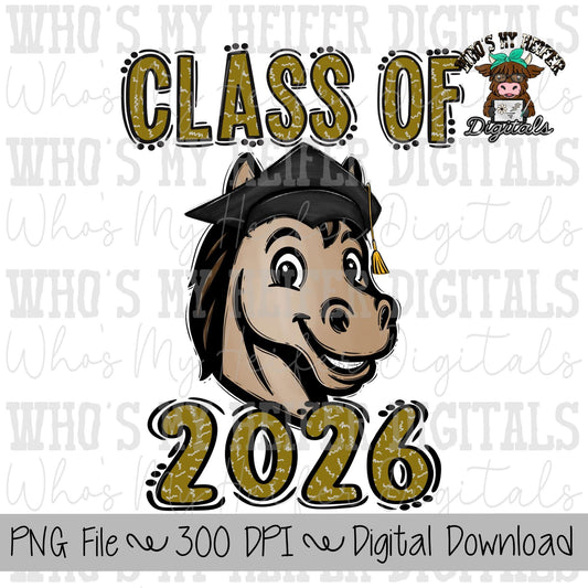 Graduate Horse PNG Hand Drawn Horse with Grad Cap & 2026 Sublimation PNG Game Day Shirt Design School Spirit Colt Kids Mascot