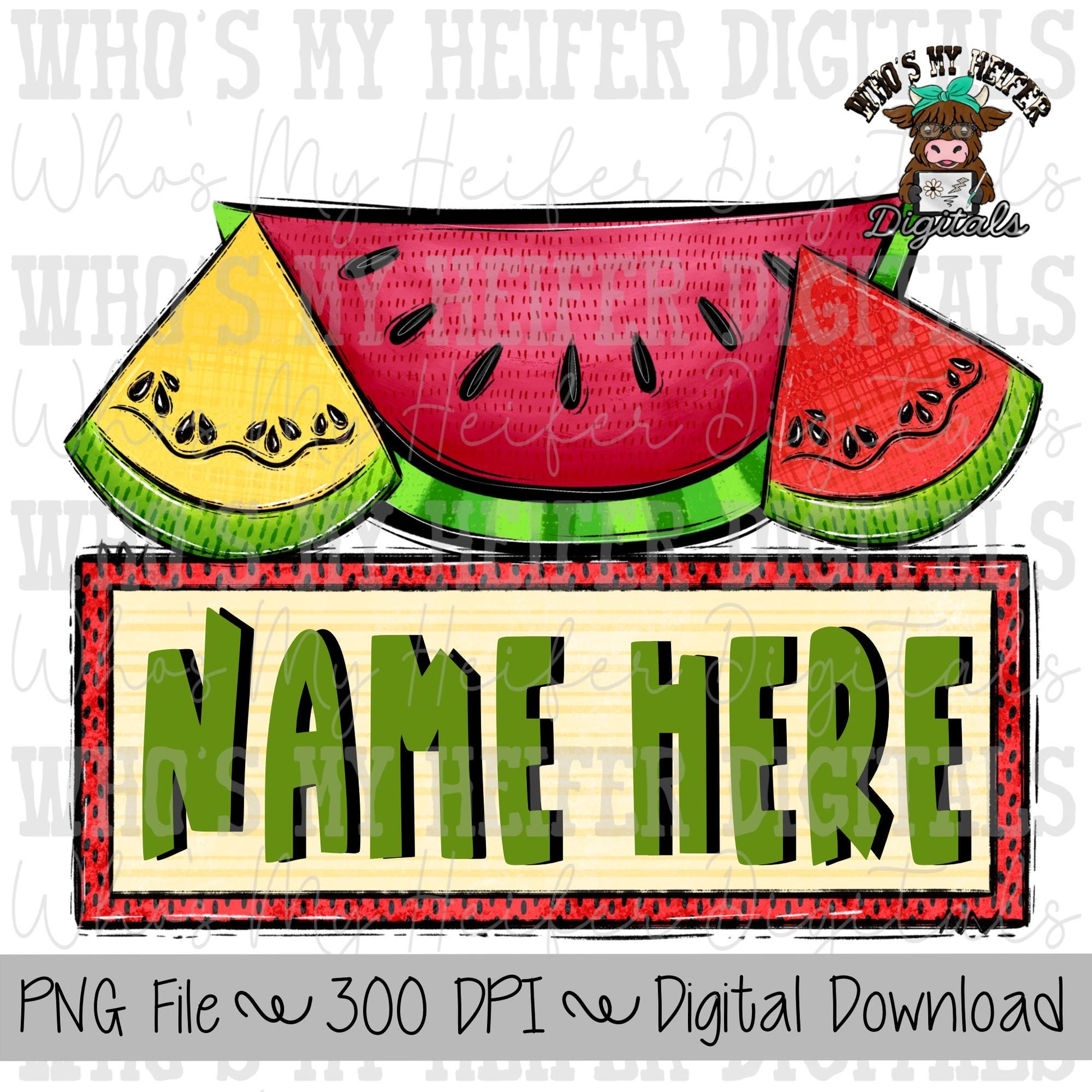 Whimsical Watermelon Trio with Name Patch Sublimation PNG Hand Drawn Watermelon Slices PNG Kids Shirt Design Summer Melon Doodle Art