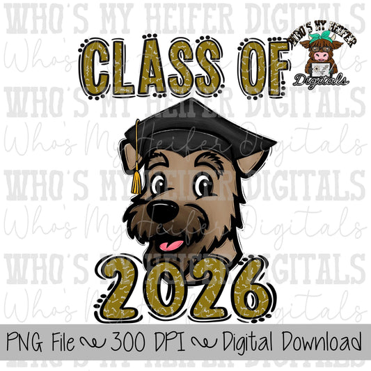 Graduate Airedale PNG Hand Drawn Airedale with Grad Cap & 2026 Sublimation PNG Game Day Shirt Design School Spirit Airedale Kids Mascot
