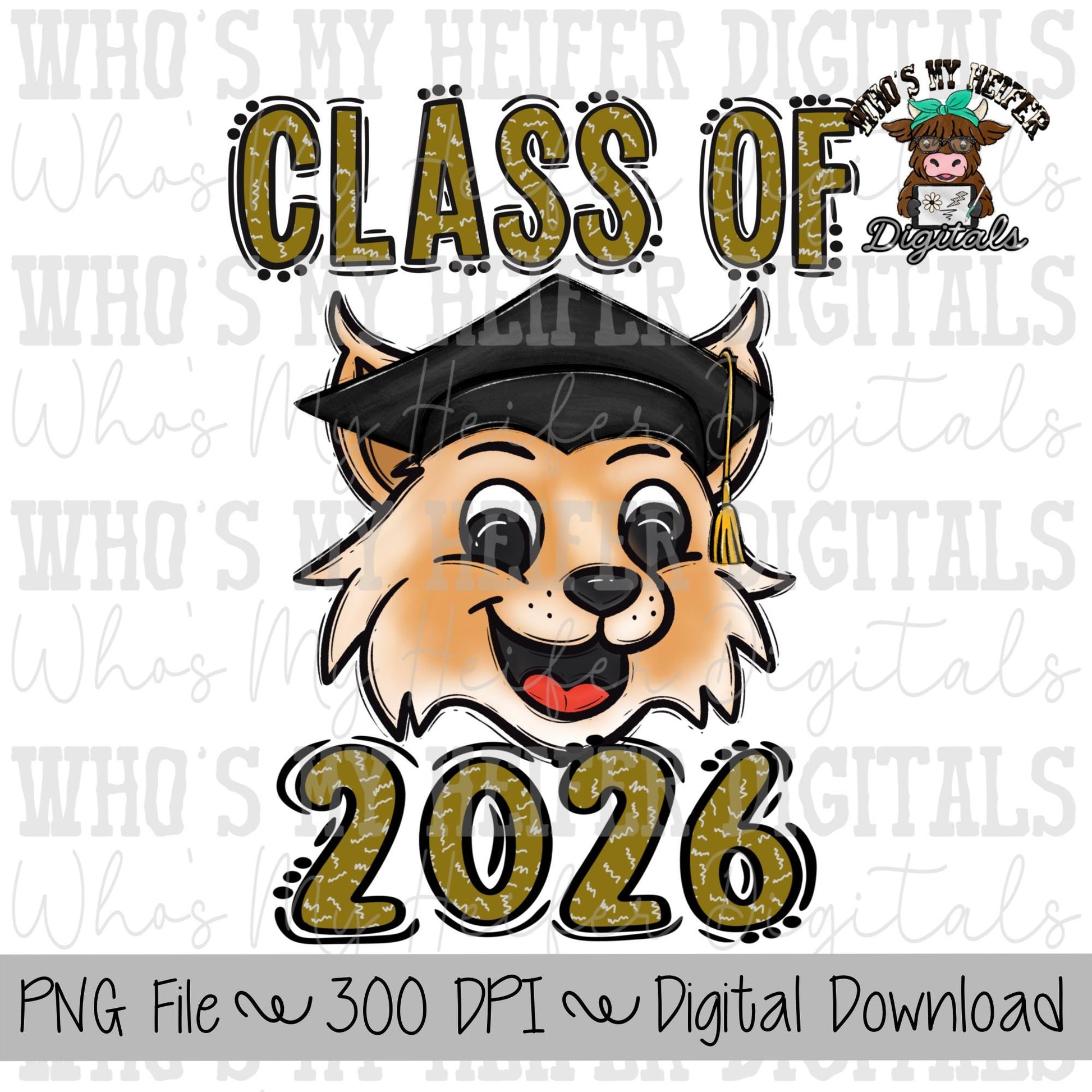 Graduate Wildcat PNG Hand Drawn Bobcat with Grad Cap & 2026 Sublimation PNG Game Day Shirt Design School Spirit Wildcat Kids Mascot