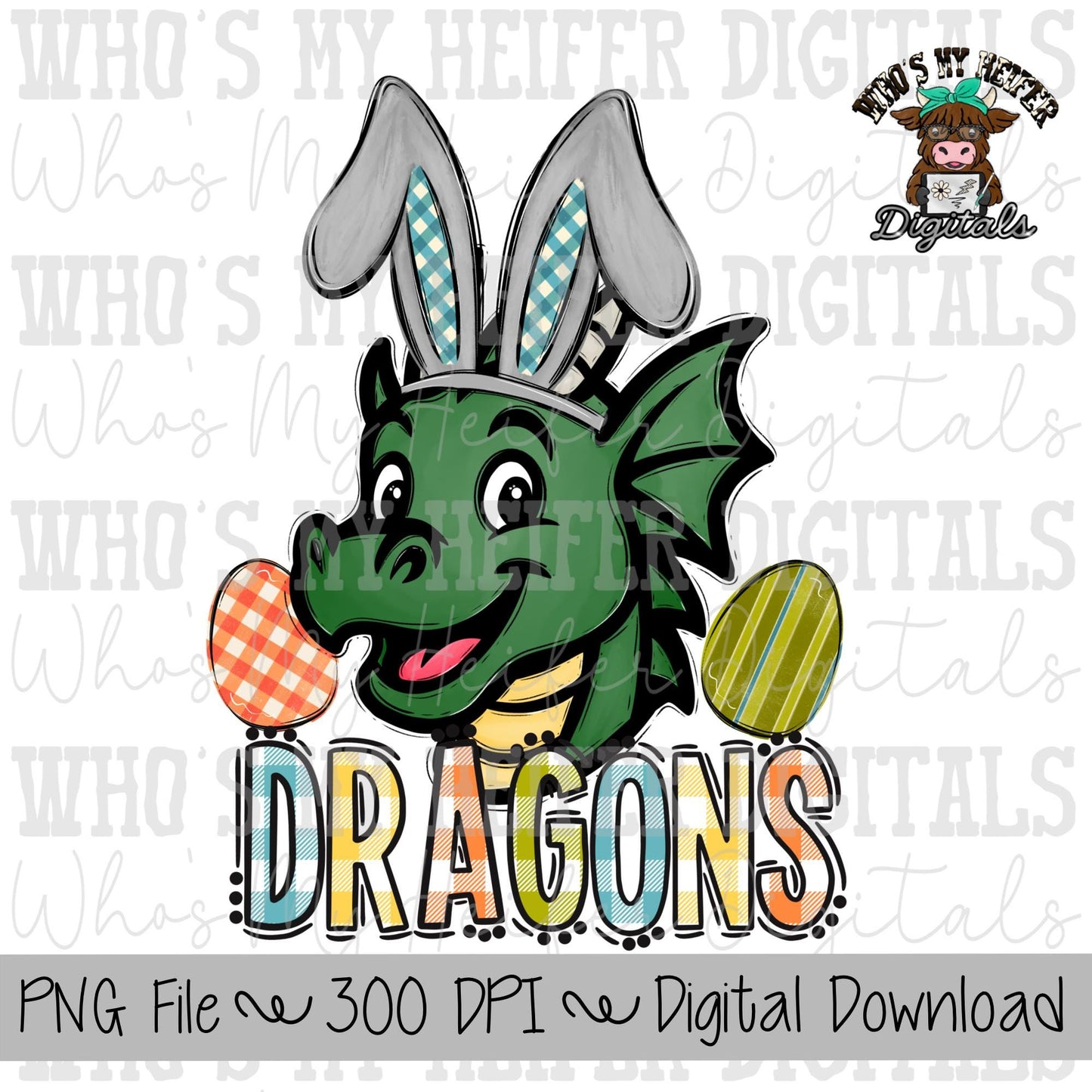 Easter Dragons PNG Hand Drawn Dragon with Bunny Ears Sublimation PNG Game Day Shirt Designs School Spirit PNG Holiday Dragon Doodle Art