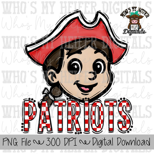 Red & White Patriots PNG Hand Drawn Patriot with Hat Sublimation PNG Game Day Shirt Design School Spirit PNG Checkered Patriot Doodle Art
