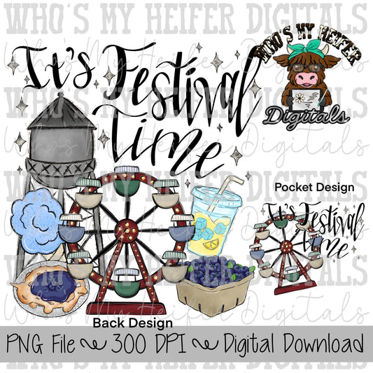 It's Festival Time PNG Hand Drawn Blueberry Festival Sublimation Design Blue Cotton Candy Clipart Kids & Women Blueberries Shirt Designs