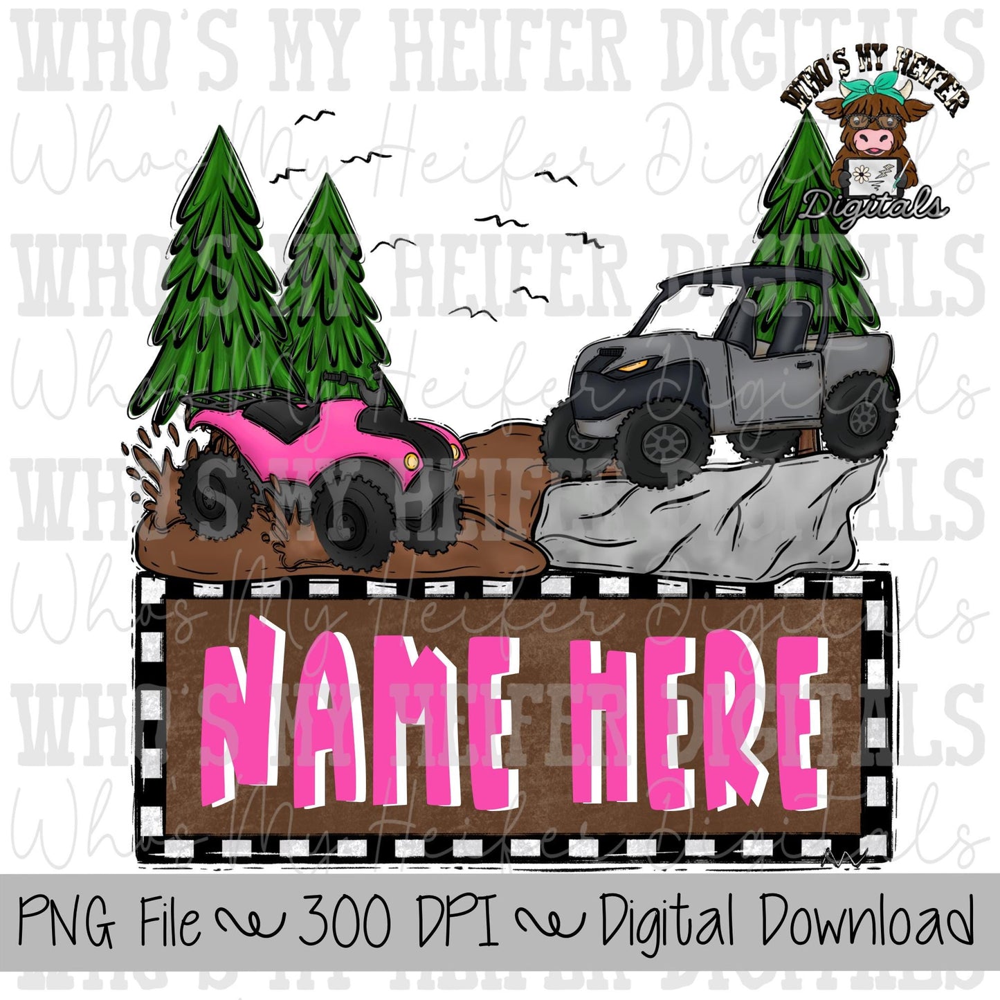 Mud Riding with Name Plate PNG Hand Drawn Muddin 4 Wheeler Sublimation Png Boy Off Roading Shirt Designs Mudding PNG Off Road ATV Clipart