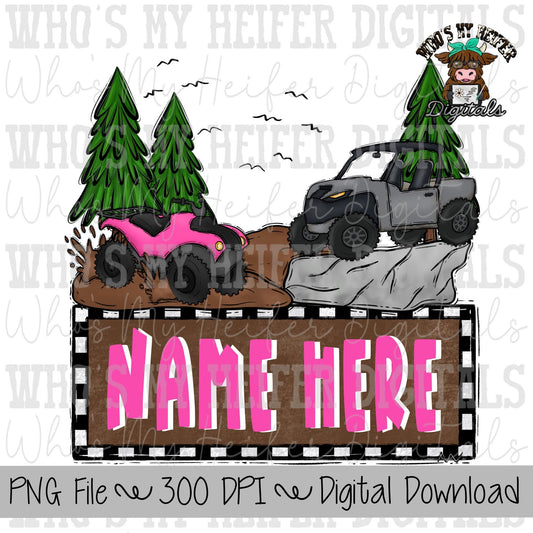 Mud Riding with Name Plate PNG Hand Drawn Muddin 4 Wheeler Sublimation Png Boy Off Roading Shirt Designs Mudding PNG Off Road ATV Clipart