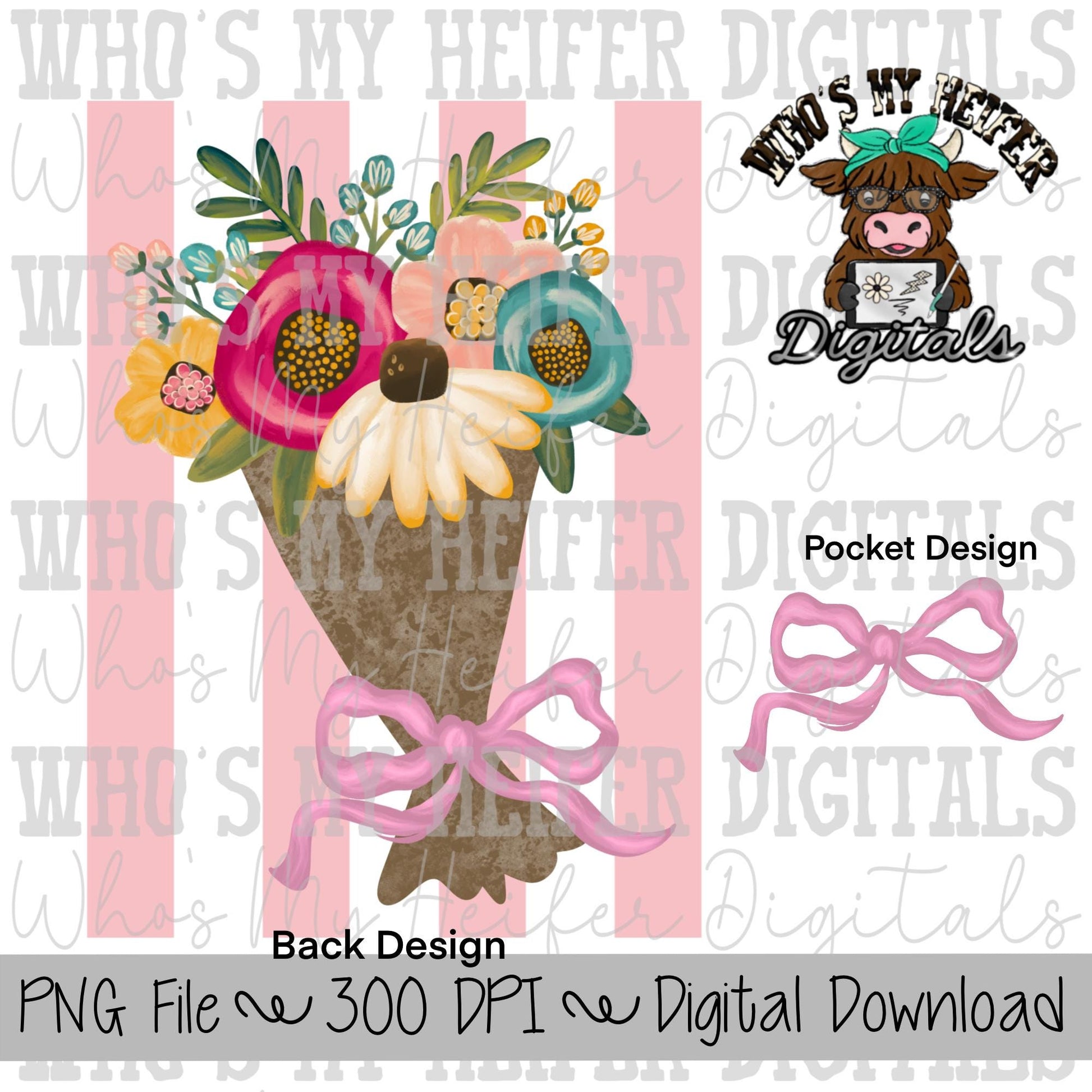 Spring Flower Bouquet PNG Hand Drawn Bright Colored Floral Mother's Day Sublimation Shirt Design Flowers for Mom Doodle Digital Download