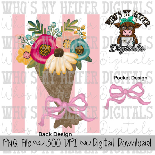 Spring Flower Bouquet PNG Hand Drawn Bright Colored Floral Mother's Day Sublimation Shirt Design Flowers for Mom Doodle Digital Download