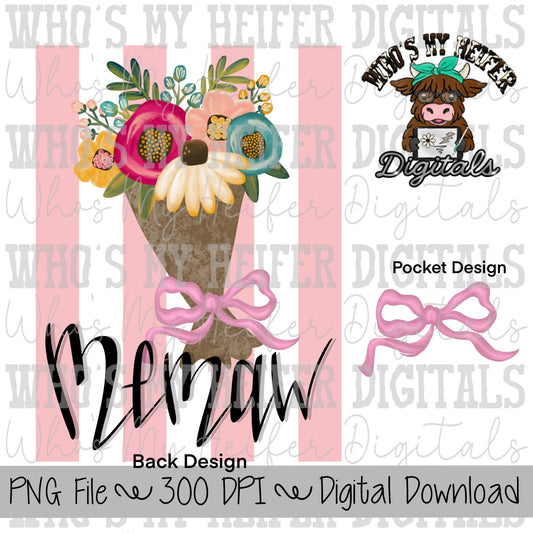 Spring Flower Bouquet Memaw PNG Hand Drawn Bright Colored Floral Mother's Day Sublimation Shirt Design Preppy Flowers for Mom Doodle