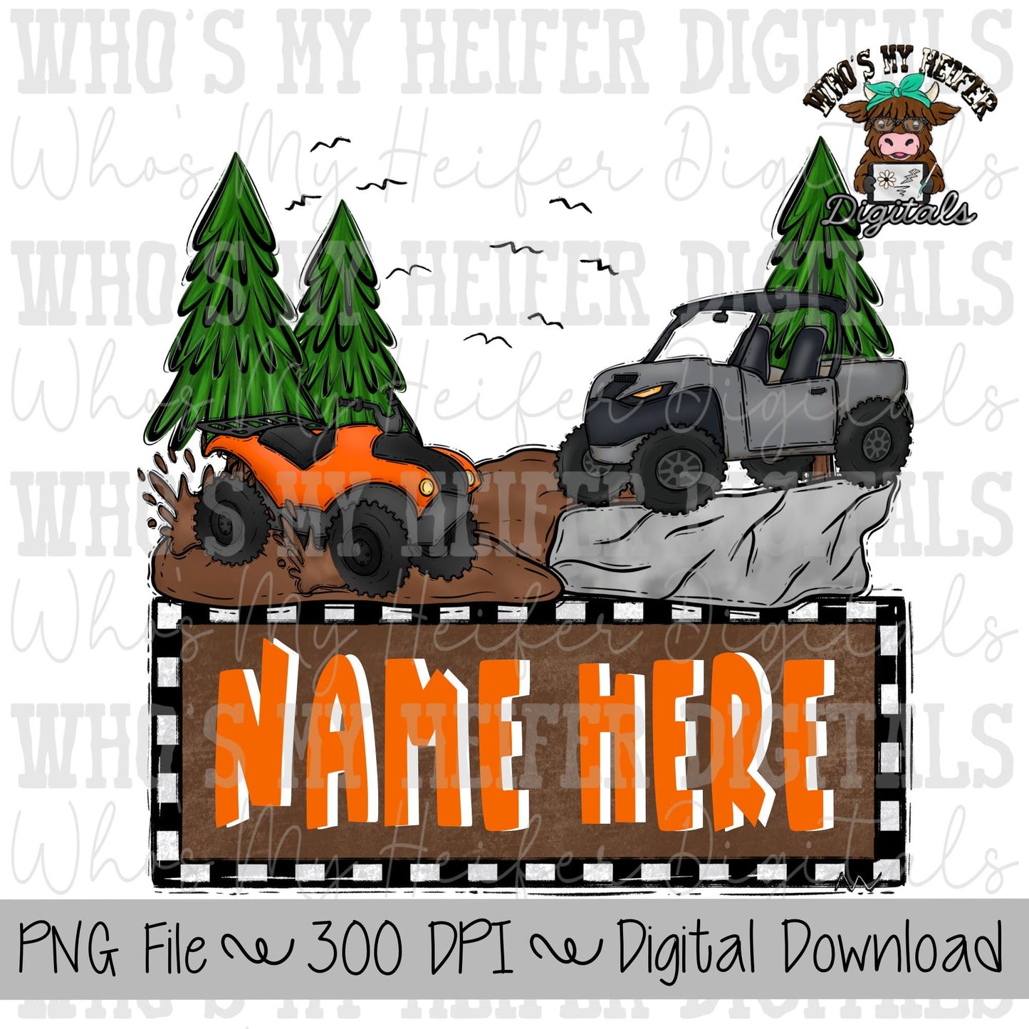 Mud Riding with Name Plate PNG Hand Drawn Muddin 4 Wheeler Sublimation Png Boy Off Roading Shirt Designs Mudding PNG Off Road ATV Clipart