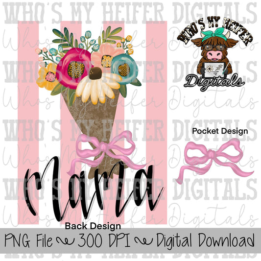 Spring Flower Bouquet Mama PNG Hand Drawn Bright Colored Floral Mother's Day Sublimation Shirt Design Preppy Flowers for Mom Doodle