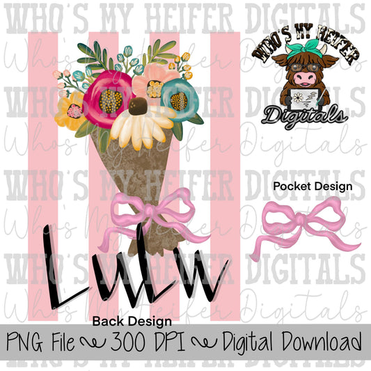 Spring Flower Bouquet LuLu PNG Hand Drawn Bright Colored Floral Mother's Day Sublimation Shirt Design Preppy Flowers for Mom Doodle