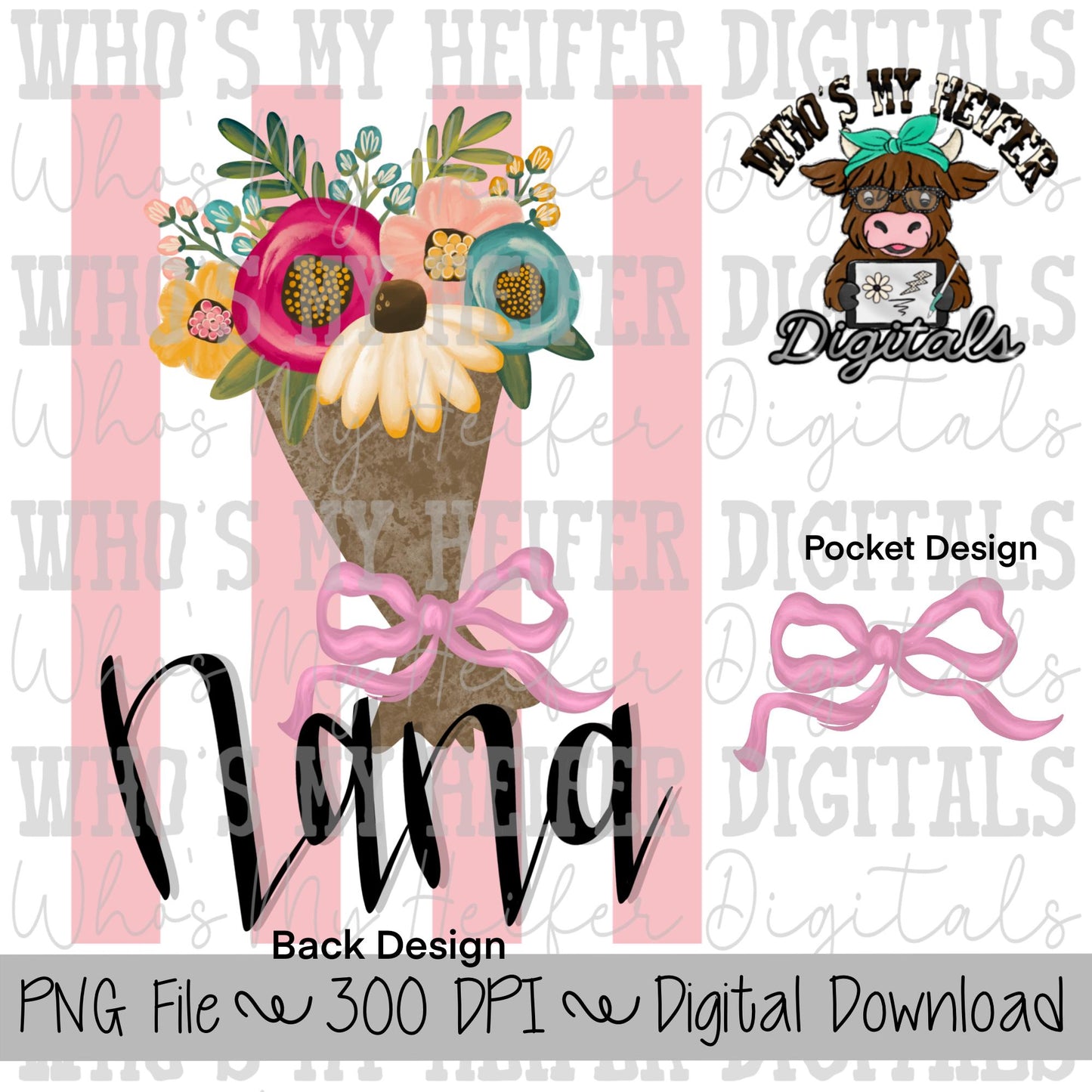 Spring Flower Bouquet Nana PNG Hand Drawn Bright Colored Floral Mother's Day Sublimation Shirt Design Preppy Flowers for Mom Doodle